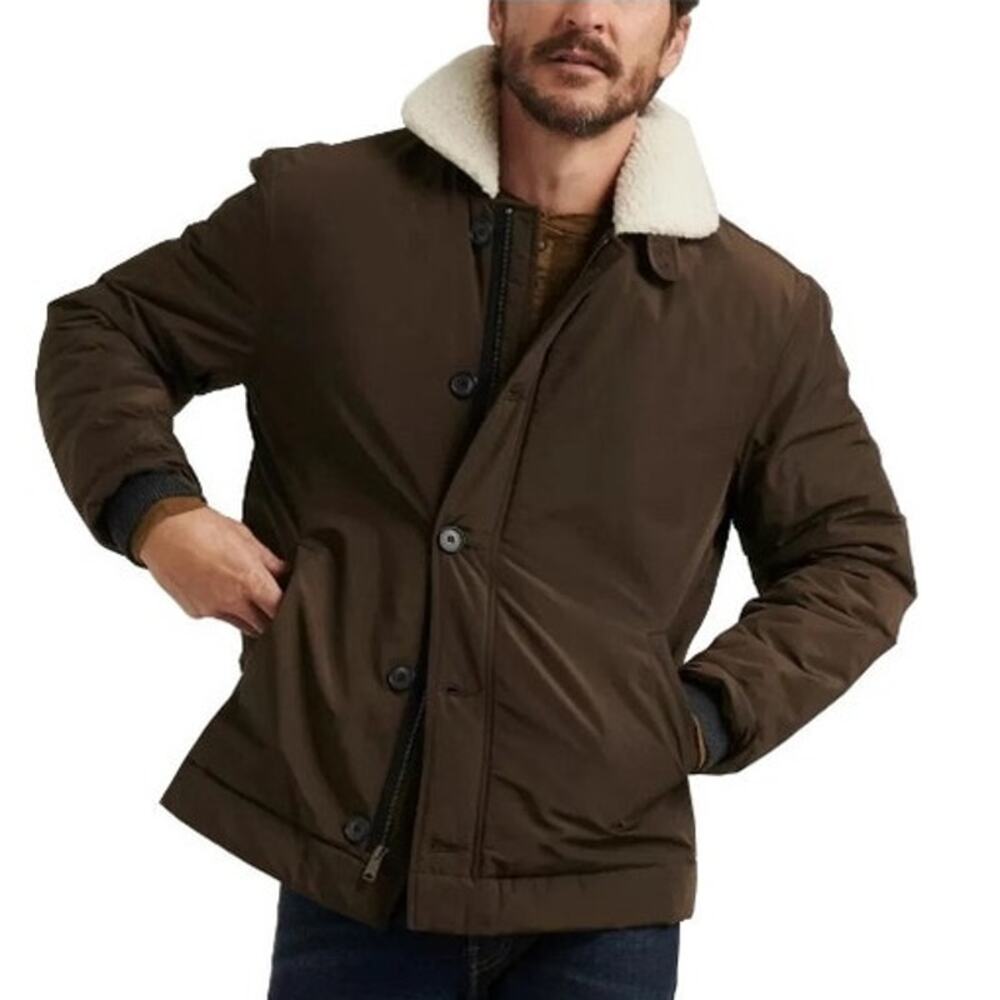 Lucky Brand Men's Sherpa Nylon Coat Jacket, 378 Olive Green Large